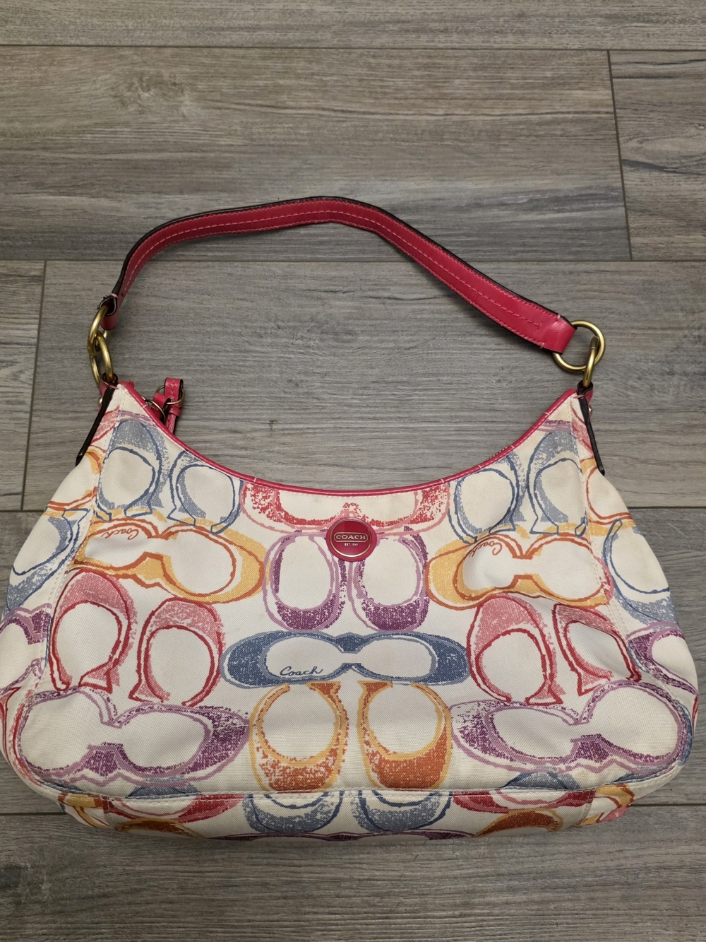 Vintage Y2K Coach Signature Scribble Print Canvas Hobo Bag - Style F21915
